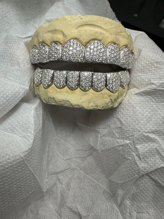 Full Bust Down VVS Moissanite HoneyComb Style Diamond Grillz